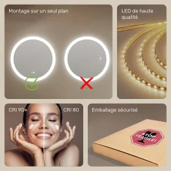 Miroir Lumineux|Artforma Rond Miroir Salle de Bain 80cm, Miroir led avec Tactile, Systeme Couleur DUAL LED et Fonction Anti-buée