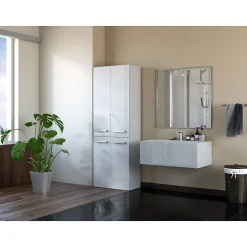 Armoire De Salle De Bains|Topeshop RORY - Armoire de salle de bain avec panier - Poignées minimalistes - 174x60x30 cm - Colonne de rangement