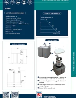 Watermatic Sanibroyeur pompe de relevage intégrée pour usage intensif 4 entrées pour restaurant (bac à graisse obligatoire) VD500