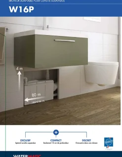 Wc Chimique Et Broyeur|Watermatic Sanibroyeur pour WC à relevage intégrée 3 entrées W16P pour évacuation de 1 WC suspendu+1 bidet+1 douche+1 lavabo