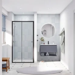 Porte De Douche|Swiss Aqua Technologies SAT PROJECT Porte de douche 100x185cm coulissante avec profilé noir mat (SATPROMUD100CT)