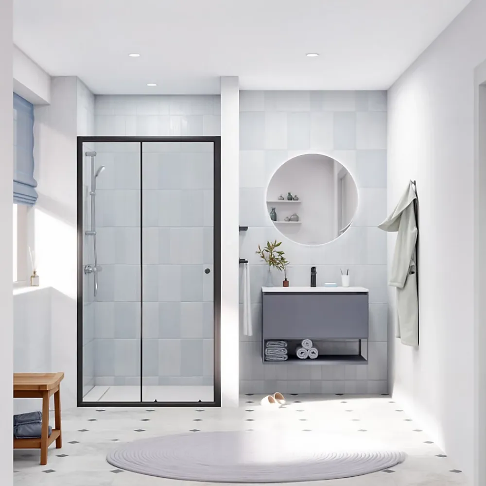 Porte De Douche|Swiss Aqua Technologies SAT PROJECT Porte de douche 100x185cm coulissante avec profilé noir mat (SATPROMUD100CT)