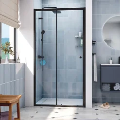 Porte De Douche|Swiss Aqua Technologies SAT PROJECT Porte de douche 100x185cm coulissante avec profilé noir mat (SATPROMUD100CT)