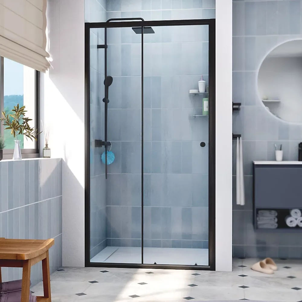 Porte De Douche|Swiss Aqua Technologies SAT PROJECT Porte de douche 100x185cm coulissante avec profilé noir mat (SATPROMUD100CT)