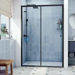 Porte De Douche|Swiss Aqua Technologies SAT PROJECT Porte de douche 140x185cm coulissante avec profilé noir mat (SATPROMUD140CT)