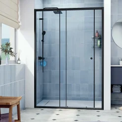 Porte De Douche|Swiss Aqua Technologies SAT PROJECT Porte de douche 140x185cm coulissante avec profilé noir mat (SATPROMUD140CT)