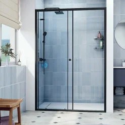Porte De Douche|Swiss Aqua Technologies SAT PROJECT Porte de douche 140x185cm coulissante avec profilé noir mat (SATPROMUD140CT)