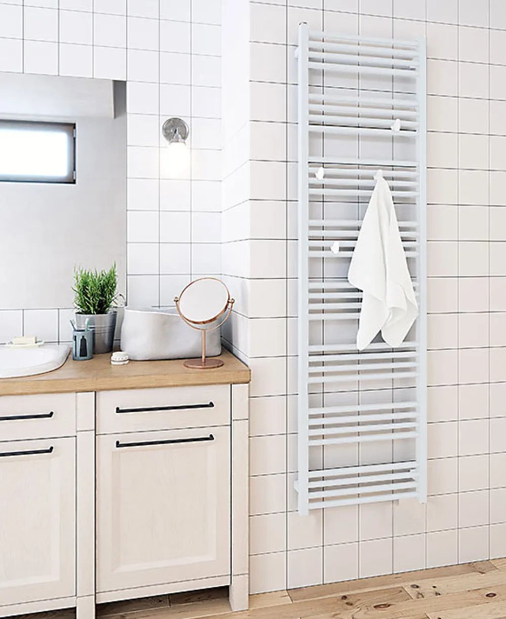 Matisere Sèche-serviette eau chaude blanc de 1620mm de haut et 400mm de large - 573 Watt - FIO1620/400SXB