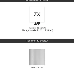 Matisere Sèche-serviette eau chaude chromé de 900mm de haut et 600mm large - 316 Watt - FIO900/600ZXCRO