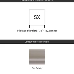 Matisere Sèche-serviette eau chaude gris 960mm de haut et 200mm de large - 195 Watt - EAS960/200SXRGR