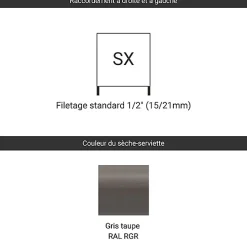 Matisere Sèche-serviette eau chaude gris de 660mm de haut 400mm de large - 241 Watt - FIO660/400SXRGR