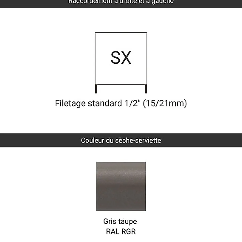 Matisere Sèche-serviette eau chaude gris de 660mm de haut 400mm de large - 241 Watt - FIO660/400SXRGR