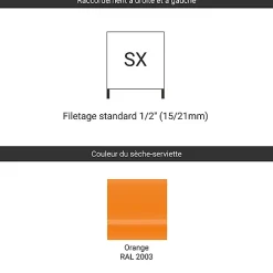 Sèche-Serviettes Eau Chaude|Matisere Sèche-serviette eau chaude orange de 1695mm de haut/600mm de large - 1410 Watt - WAR1695/600TSX2003
