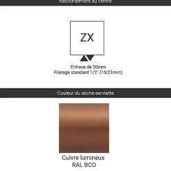 Sèche-Serviettes Eau Chaude|Matisere Sèche-serviette eau chaude cuivre lumineux de 1710mm de haut et 400mm de large - 531 Watt - VIP1710/400ZXBCO
