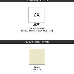 Sèche-Serviettes Eau Chaude|Matisere Sèche-serviette eau chaude beige de 835mm de haut et 500mm de large - 332 Watt - ZIG835/500ZX1015
