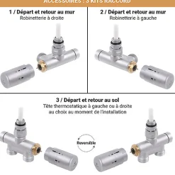 Sèche-Serviettes Eau Chaude|Matisere Sèche-serviette eau chaude blanc de 1140mm de haut et 360mm de large - 421 Watt - ANG1140/360DWYLB
