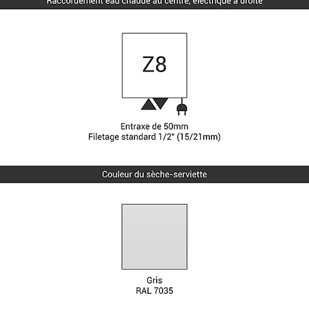 Sèche-Serviettes Mixte|Matisere Sèche-serviette eau chaude gris 1545mm de haut 500mm de large - 581 Watt - ZIG1545/500Z87035