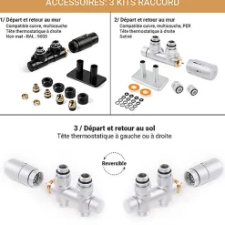 Sèche-Serviettes Eau Chaude|Matisere Sèche-serviette eau chaude noir de 1470mm de haut et 500mm de large - 540 Watt - VIP1470/500ZXN