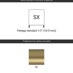 Matisere Sèche-serviette eau chaude doré de 300mm de haut et 1400mm de large - 405 Watt - LIM300/1400SXBRA