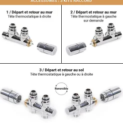 Matisere Sèche-serviette eau chaude chromé de 600mm de haut / 500mm de large - 174 Watt - ZIG600/500ZXCRO