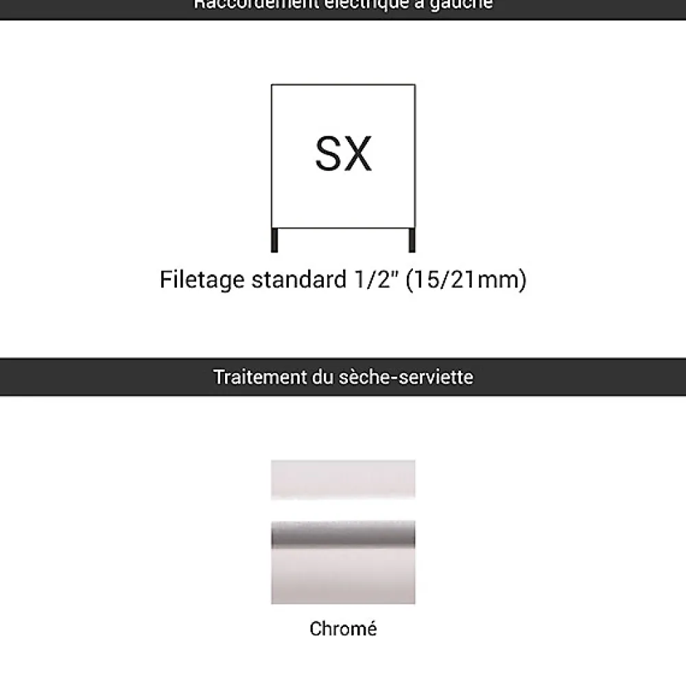 Matisere Sèche-serviette eau chaude chromé de 900mm de haut / 500mm de large - 272 Watt - FIO900/500SXCRO