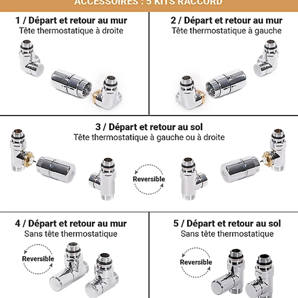 Matisere Sèche-serviette eau chaude chromé de 900mm de haut / 500mm de large - 272 Watt - FIO900/500SXCRO
