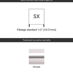 Matisere Sèche-serviette eau chaude chromé de 600mm de haut / 500mm de large - 174 Watt - ZIG600/500SXCRO