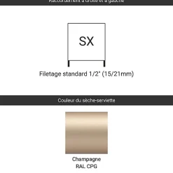 Matisere Sèche-serviette eau chaude champagne 1380mm de haut et 436mm de large - 530 Watt - LEN1380/436SXCPG