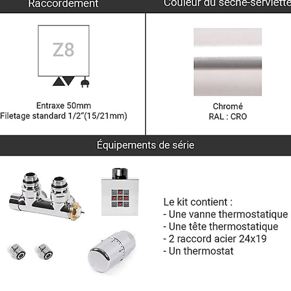 Sèche-Serviettes Mixte|Matisere Sèche-serviette eau chaude chromé de 1070mm de haut et 500mm de large - 285 Watt - ZIG1070/500KDZ8CRO