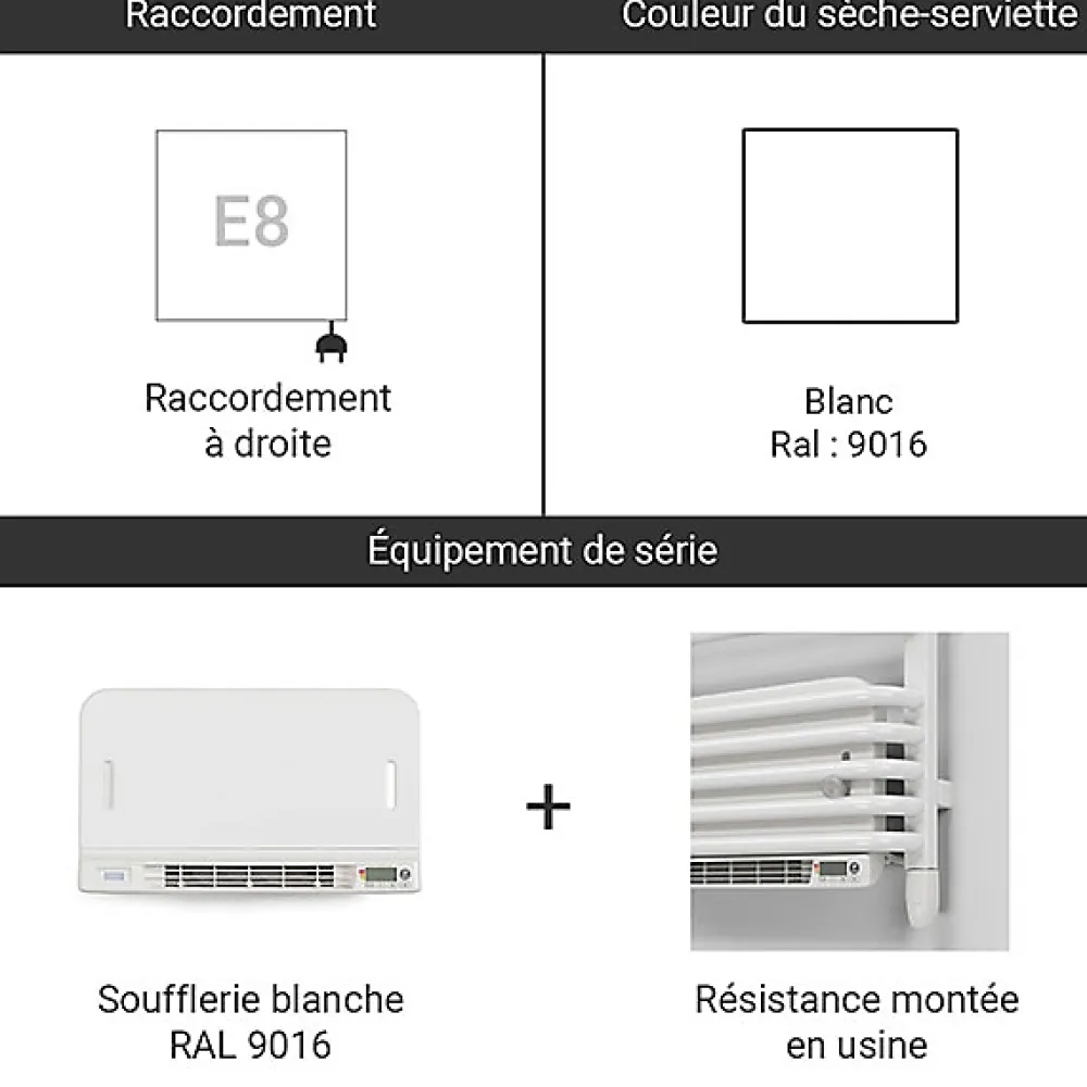 Matisere Sèche-serviette électrique blanc de 1020mm de haut et 540mm de large - 800 Watt - TYT1020/540E8BBLO