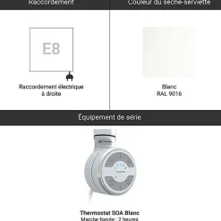 Matisere Sèche-serviette électrique blanc de 1620mm de haut et 400mm de large - 800 Watt - MIC1620/400E8SOABB