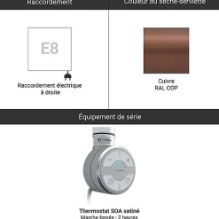 Sèche-Serviettes Électrique|Matisere Sèche-serviette électrique cuivré de 923mm de haut et 431mm de large - 300 Watt - PAJ923/431E8SOA