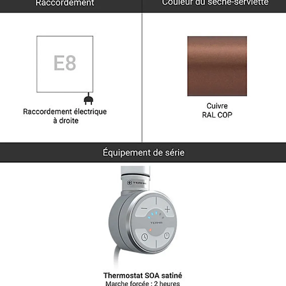 Sèche-Serviettes Électrique|Matisere Sèche-serviette électrique cuivré de 923mm de haut et 431mm de large - 300 Watt - PAJ923/431E8SOA