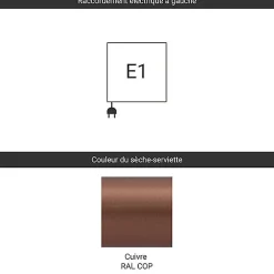 Matisere Sèche-serviette électrique cuivré - (HxL) 1149x600 mm - 600 (Watts) - 600 Watt - JAD1149-600E1COP