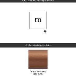 Sèche-Serviettes Électrique|Matisere Sèche-serviette électrique cuivré - (HxL) 990x400mm - 300 (Watts) - 300 Watt - VIP990-400E8BCO