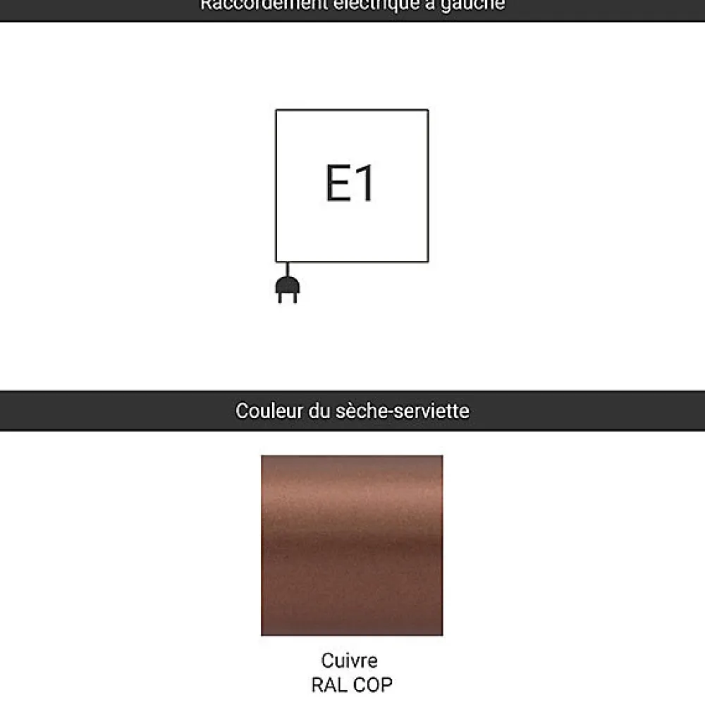 Sèche-Serviettes Électrique|Matisere Sèche-serviette électrique cuivré - (HxL) 555x600 mm - 300 (Watts) - 300 Watt - JAD555-600E1COP