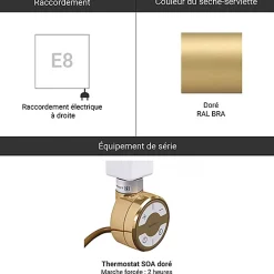 Sèche-Serviettes Électrique|Matisere Sèche-serviette électrique doré SOA 500mm de haut et 300mm de large - 120 Watt - LIM500/300E8BRASOA