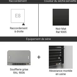 Sèche-Serviettes Soufflant|Matisere Sèche-serviette électrique noir de 1695mm de haut et 600mm de large - 1000 Watt - WAR1690600TE8NBLO