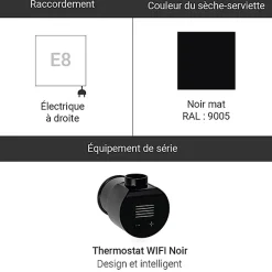 Sèche-Serviettes Électrique|Matisere Sèche-serviette électrique noir thermostat wifi - HxL 630x1825mm - 2000 Watt - WAR630/1825ROE8NW