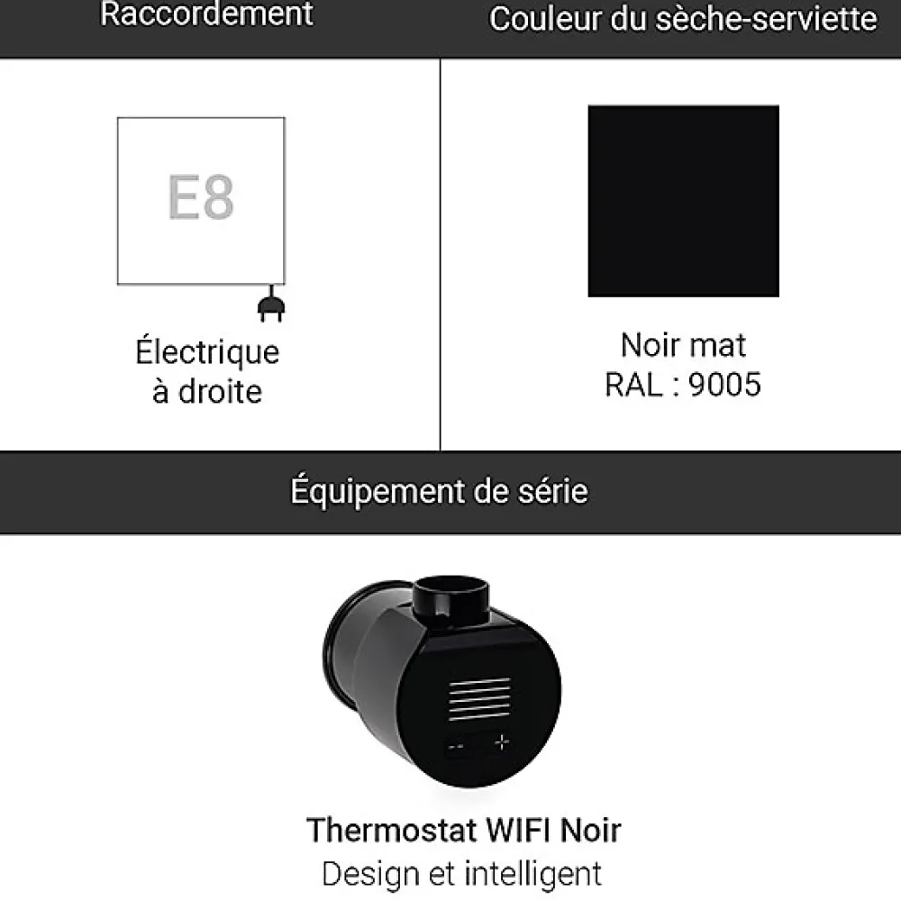 Sèche-Serviettes Électrique|Matisere Sèche-serviette électrique noir thermostat wifi - HxL 630x1565mm - 1500 Watt - WAR630/1565ROE8NW