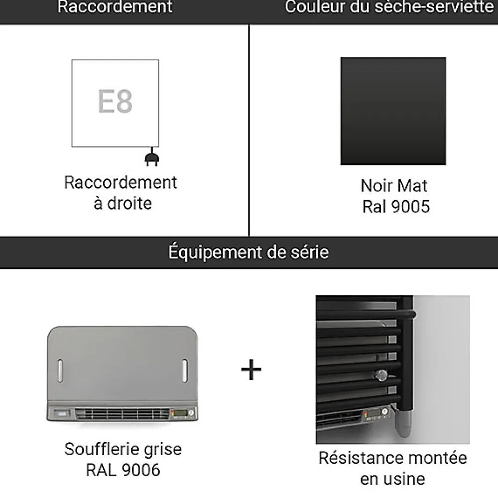 Matisere Sèche-serviette électrique noir de 820mm de haut et 640mm de large - 800 Watt - TYT820/640E8NBLO