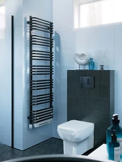 Sèche-Serviettes Soufflant|Matisere Sèche-serviette électrique noir de 1580mm de haut et 600mm de large - 1000 Watt - ALE1580/600E8NBLO