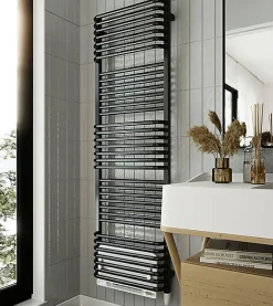 Sèche-Serviettes Soufflant|Matisere Sèche-serviette électrique noir de 1580mm de haut et 500mm de large - 800 Watt - POL1580/500E8NBLO