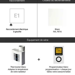 Sèche-Serviettes Électrique|Matisere Sèche-serviette électrique programmable blanc - HxL 1630x400 mm - 600 Watt - VIV1630/400E1BP
