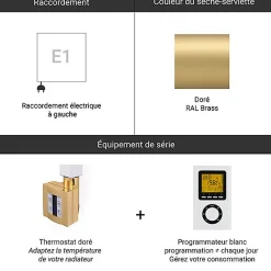 Matisere Sèche-serviette électrique programmable doré - HxL 1140x400mm - 400 Watt - LIM1140/400E1BRAP
