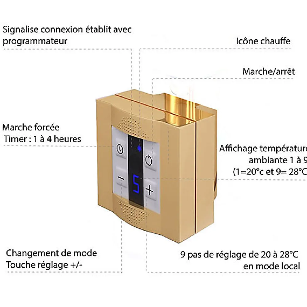 Matisere Sèche-serviette électrique programmable doré - HxL 1140x400mm - 400 Watt - LIM1140/400E1BRAP