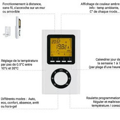 Matisere Sèche-serviette électrique programmable blanc - HxL 1760x600mm - 1000 Watt - DEX1760/600E8BP
