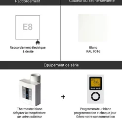 Matisere Sèche-serviette électrique programmable blanc - HxL : 760x300 mm - 300 Watt - ALE760/300E8BP