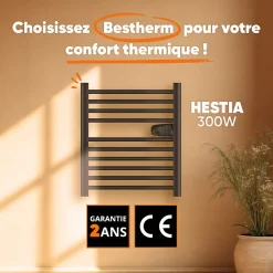 Bestherm Sèche-serviette électrique sans fluide 300W H.62xL54cm HESTIA noir