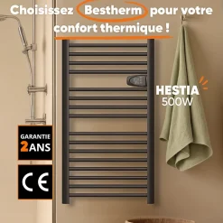 Bestherm Sèche-serviette électrique sans fluide 500W H.98xL54cm HESTIA noir